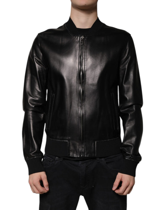 Dolce & Gabbana – Schwarze Biker-Blousonjacke aus Leder mit durchgehendem Reißverschluss
