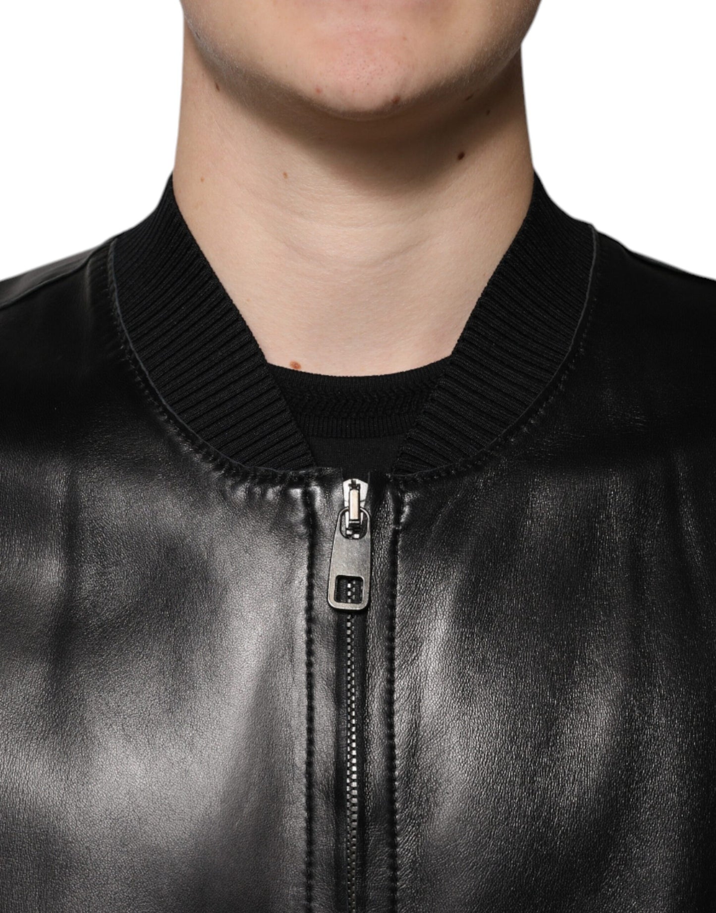 Dolce &amp; Gabbana – Schwarze Biker-Blousonjacke aus Leder mit durchgehendem Reißverschluss