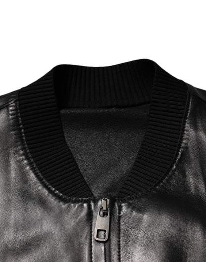 Dolce &amp; Gabbana – Schwarze Biker-Blousonjacke aus Leder mit durchgehendem Reißverschluss