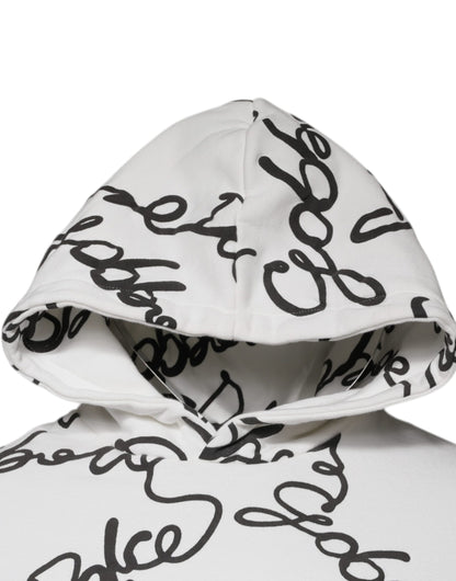 سويت شيرت بغطاء رأس من القطن بشعار دولتشي آند غابانا باللون الأبيض