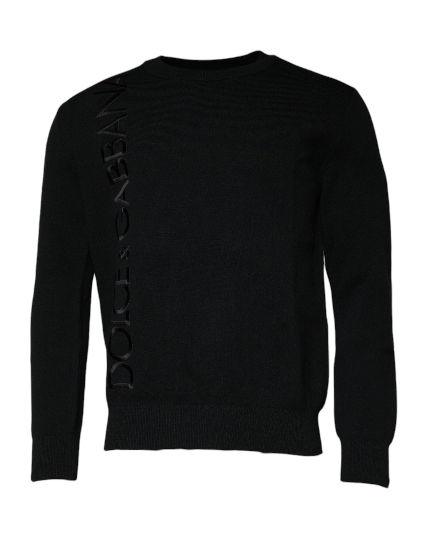 Dolce &amp; Gabbana – Schwarzer Pullover mit Rundhalsausschnitt und Logo aus Nylon