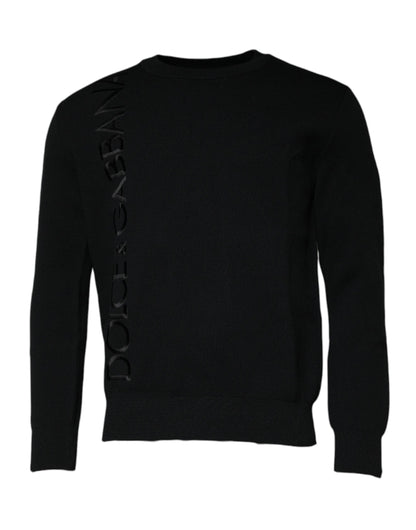 Dolce &amp; Gabbana – Schwarzer Pullover mit Rundhalsausschnitt und Logo aus Nylon