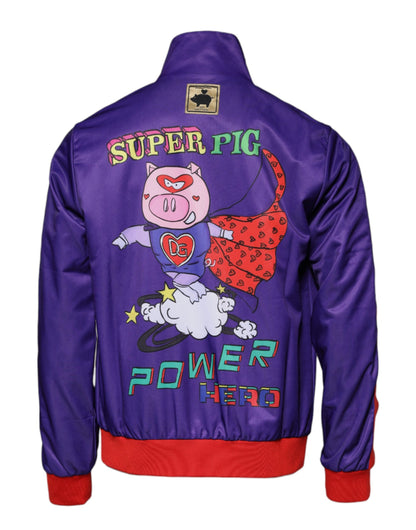 Dolce &amp; Gabbana Lilafarbener Bomberpullover mit durchgehendem Reißverschluss „Year of the Pig“