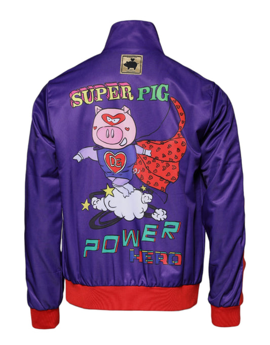 Dolce &amp; Gabbana Lilafarbener Bomberpullover mit durchgehendem Reißverschluss „Year of the Pig“