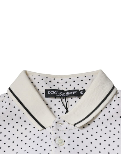 Dolce &amp; Gabbana – Weißes Poloshirt aus Baumwolle mit Kragen und gepunktetem Punktmuster