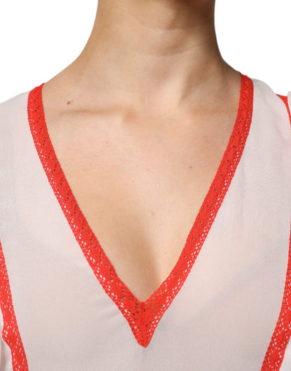 Twinset – Weißes A-Linien-Minikleid aus Viskose mit Rüschenärmeln und Plissee