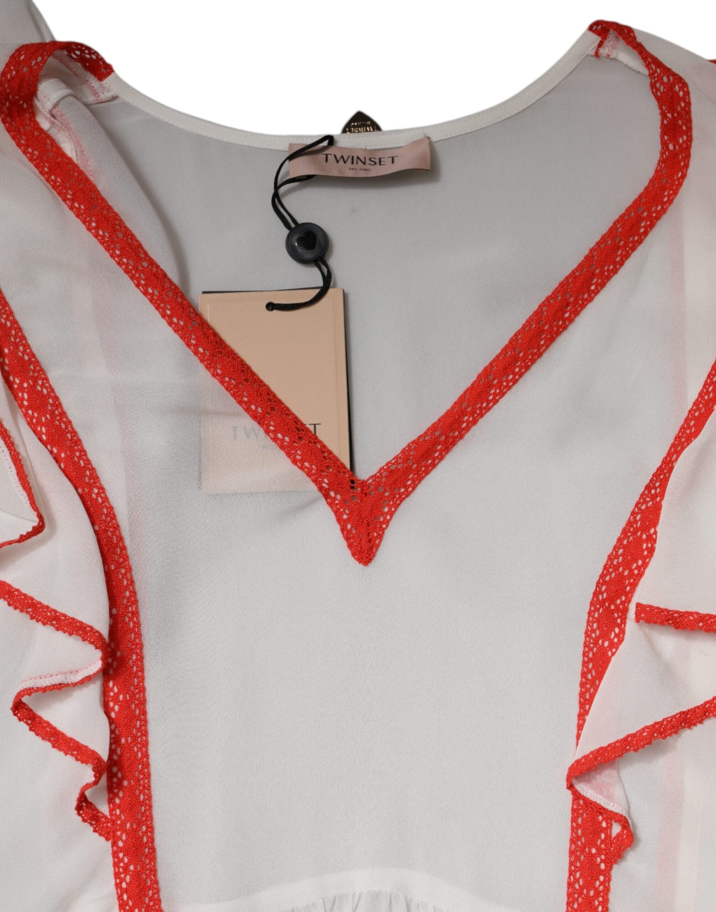 Twinset – Weißes A-Linien-Minikleid aus Viskose mit Rüschenärmeln und Plissee