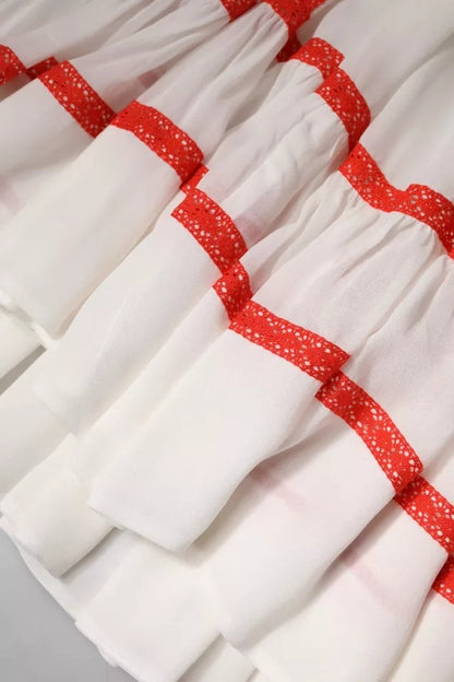 Twinset – Weißes A-Linien-Minikleid aus Viskose mit Rüschenärmeln und Plissee