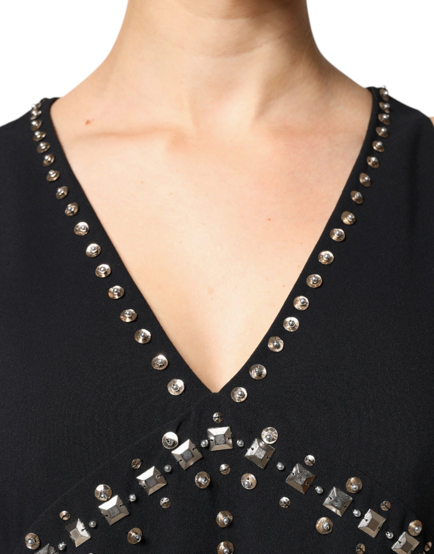 PINKO Schwarzes, verziertes, ärmelloses A-Linien-Minikleid aus Polyester