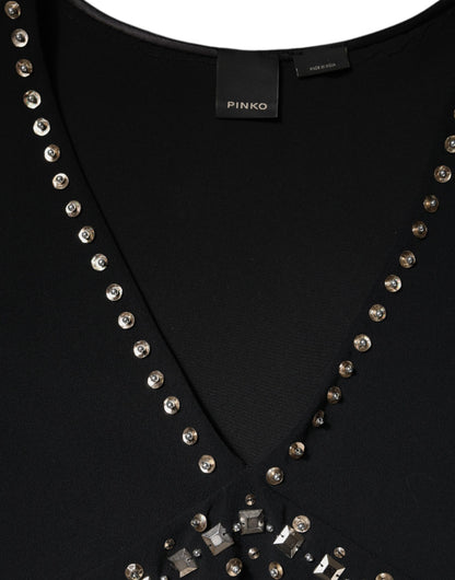 PINKO Schwarzes, verziertes, ärmelloses A-Linien-Minikleid aus Polyester