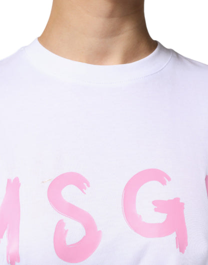 MSGM Weißes Baumwoll-T-Shirt mit Logo-Print und kurzen Ärmeln, Minikleid