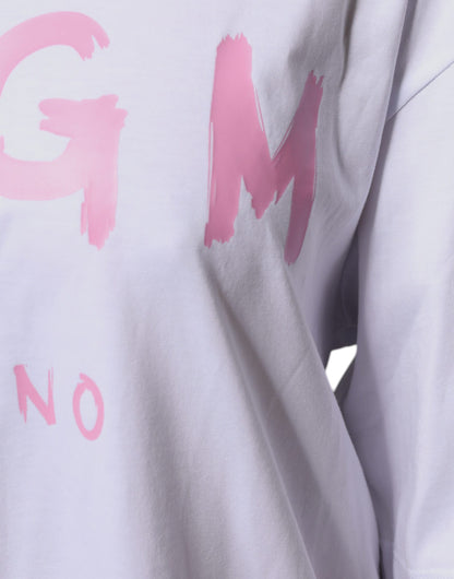 MSGM Weißes Baumwoll-T-Shirt mit Logo-Print und kurzen Ärmeln, Minikleid