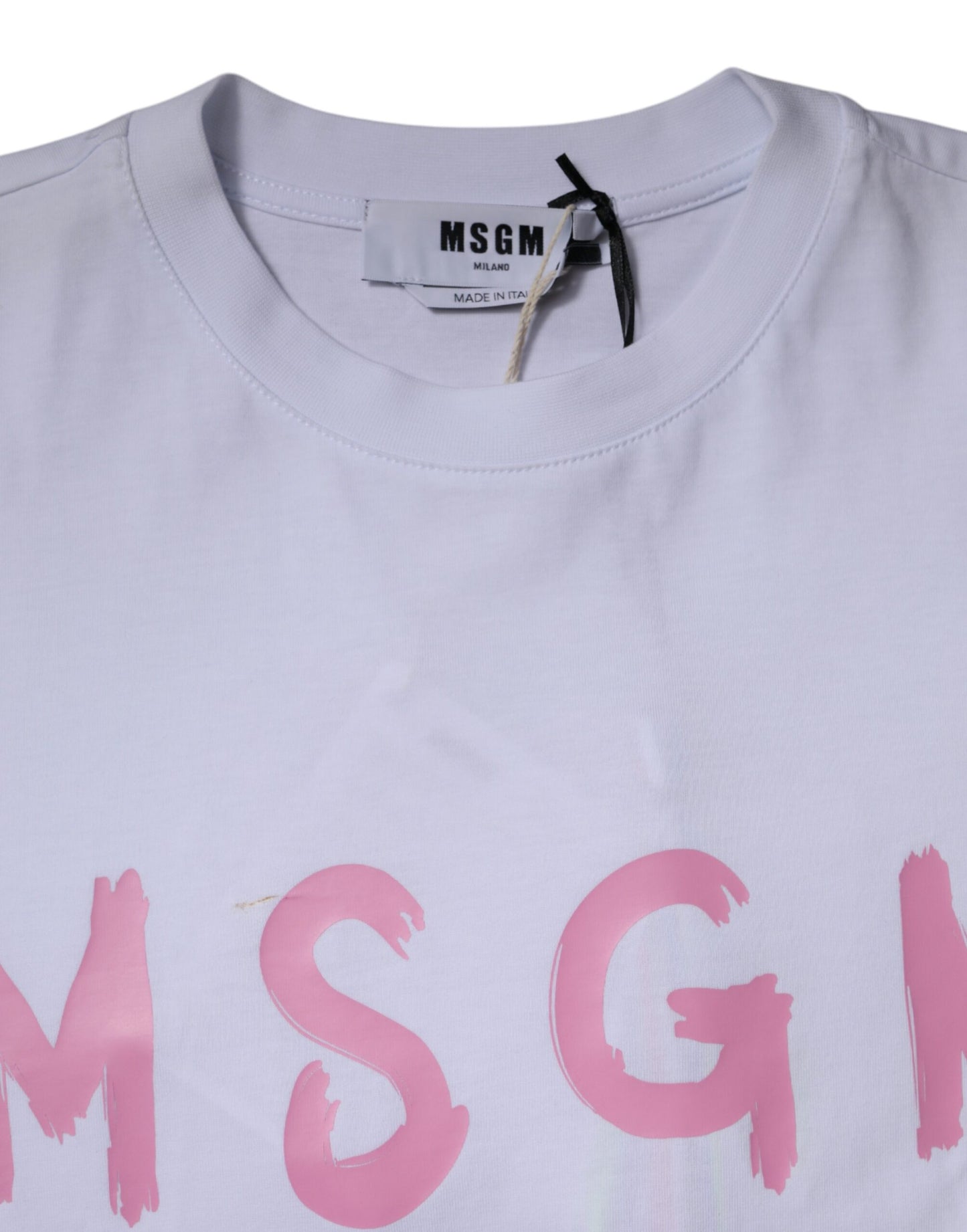 MSGM Weißes Baumwoll-T-Shirt mit Logo-Print und kurzen Ärmeln, Minikleid