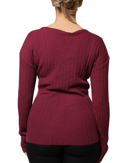Roberto Cavalli Kastanienbrauner Pullover mit Schlüsselloch-Strickpullover