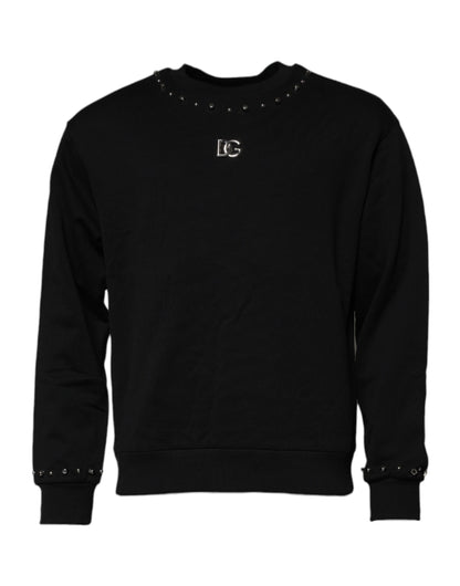Dolce &amp; Gabbana – Schwarzes Pullover-Sweatshirt mit Logo und Nieten