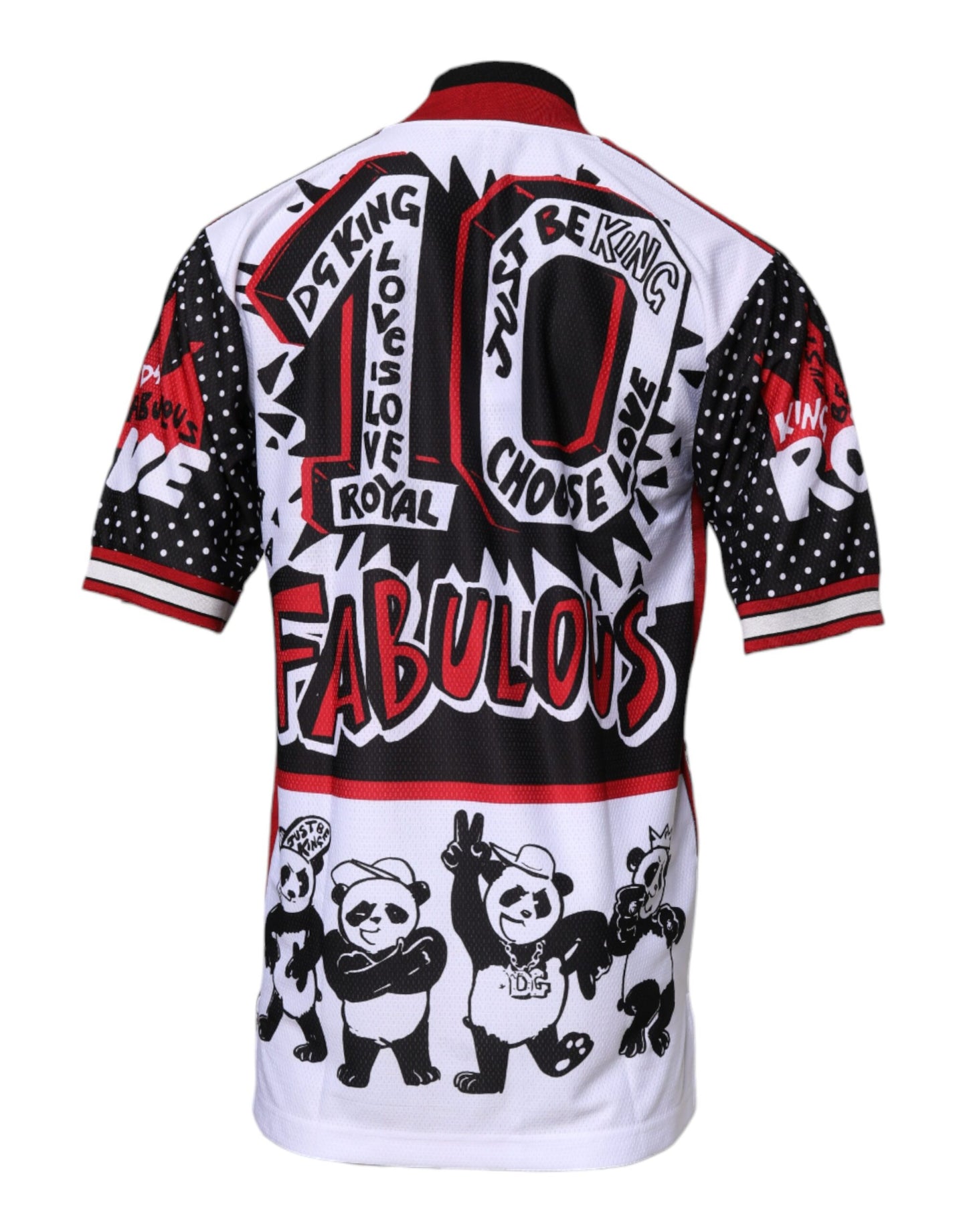 Dolce &amp; Gabbana – Mehrfarbiges T-Shirt mit Reißverschlusskragen und King-Panda-Print