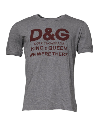 Dolce &amp; Gabbana Graues Herren-T-Shirt aus Baumwolle mit Rundhalsausschnitt und Logo-Print