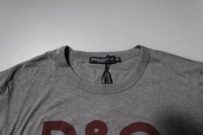 Dolce &amp; Gabbana Graues Herren-T-Shirt aus Baumwolle mit Rundhalsausschnitt und Logo-Print