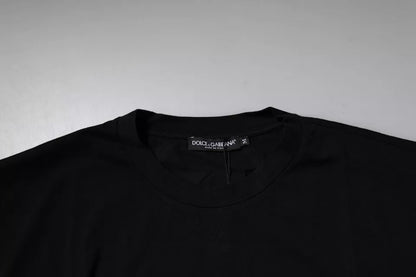 Dolce &amp; Gabbana Schwarzes Amore Leoparden-T-Shirt aus Baumwolle mit Rundhalsausschnitt