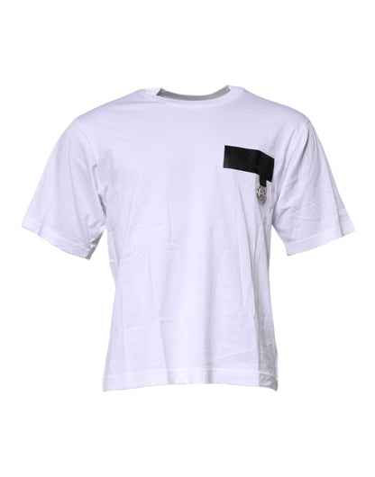 Dolce &amp; Gabbana – Weißes Baumwoll-T-Shirt mit Rundhalsausschnitt und Logo-Patch