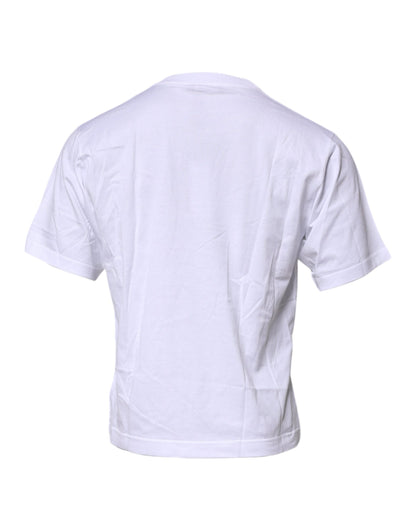 Dolce &amp; Gabbana – Weißes Baumwoll-T-Shirt mit Rundhalsausschnitt und Logo-Patch