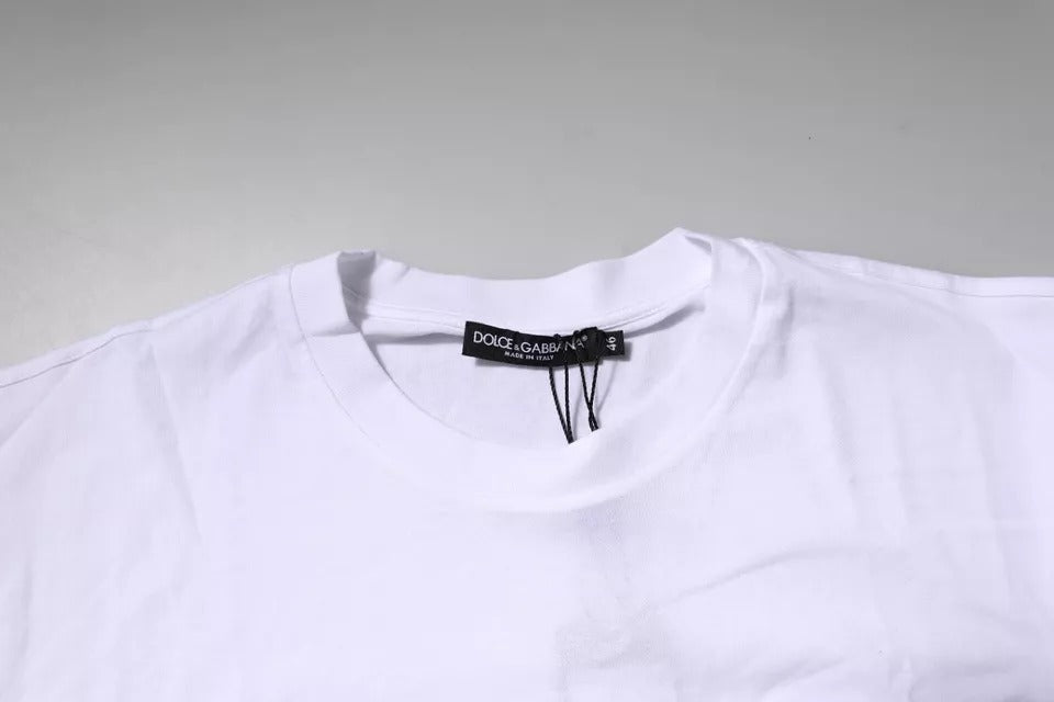Dolce &amp; Gabbana – Weißes Baumwoll-T-Shirt mit Rundhalsausschnitt und Logo-Patch