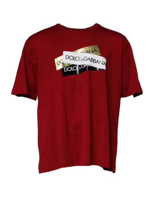 Dolce &amp; Gabbana – Rotes Baumwoll-T-Shirt mit Rundhalsausschnitt und Logoband