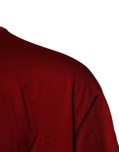 Dolce &amp; Gabbana – Rotes Baumwoll-T-Shirt mit Rundhalsausschnitt und Logoband