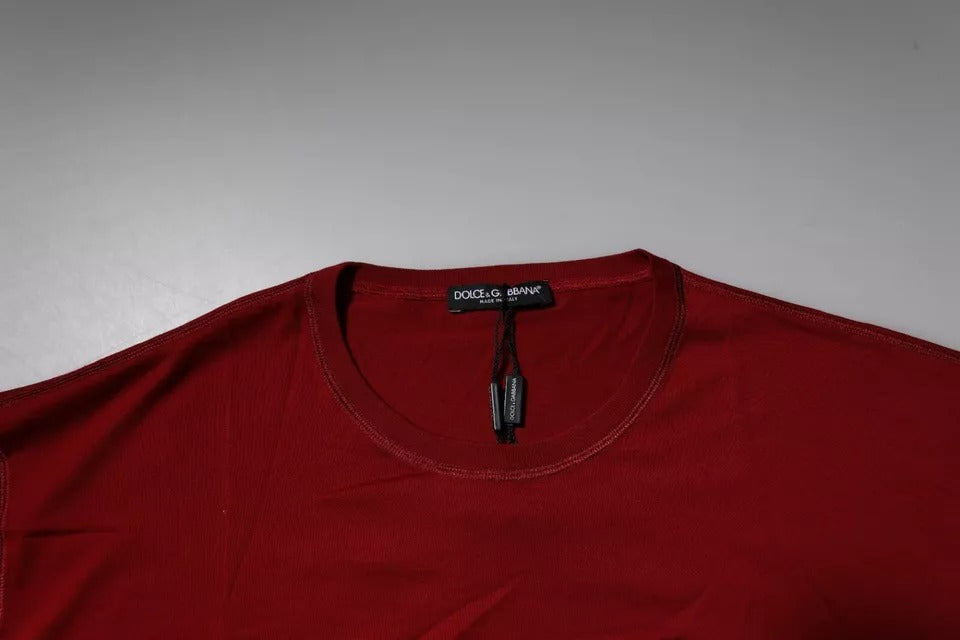 Dolce &amp; Gabbana – Rotes Baumwoll-T-Shirt mit Rundhalsausschnitt und Logoband