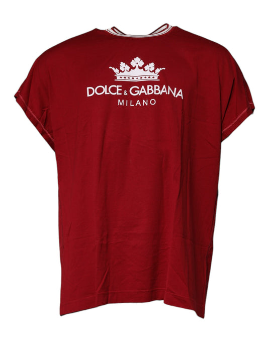 Dolce &amp; Gabbana – Rotes Baumwoll-T-Shirt mit Rundhalsausschnitt und Krone