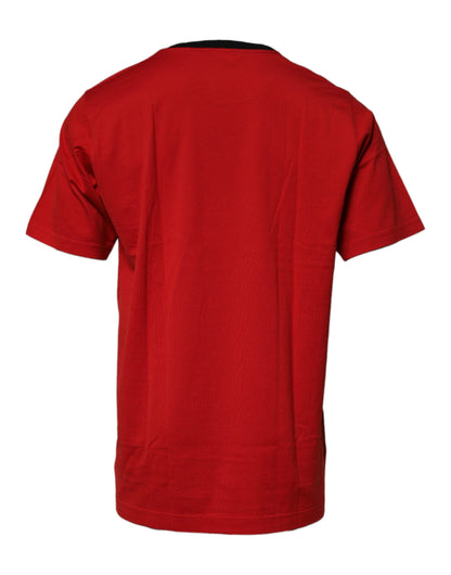 Dolce &amp; Gabbana – Rotes Baumwoll-T-Shirt mit Rundhalsausschnitt und Krone