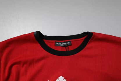 Dolce &amp; Gabbana – Rotes Baumwoll-T-Shirt mit Rundhalsausschnitt und Krone
