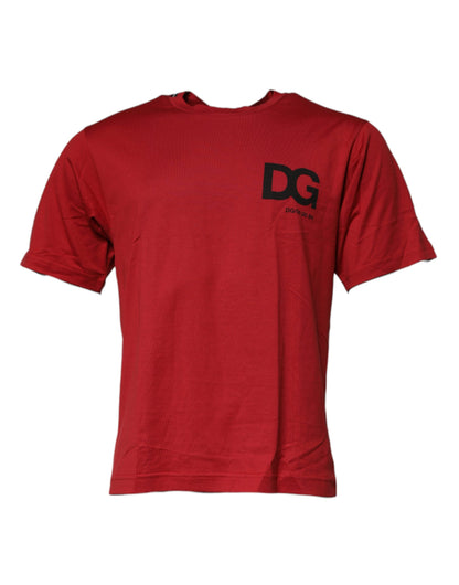 Dolce &amp; Gabbana – Rotes T-Shirt aus Baumwolle mit Rundhalsausschnitt und DG-Logo