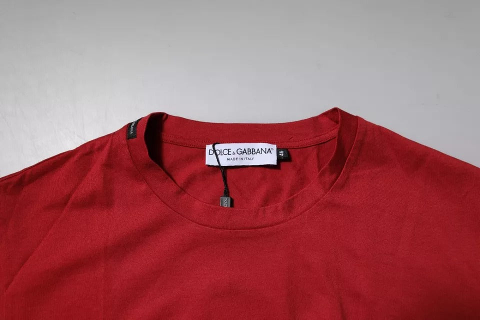 Dolce &amp; Gabbana – Rotes T-Shirt aus Baumwolle mit Rundhalsausschnitt und DG-Logo