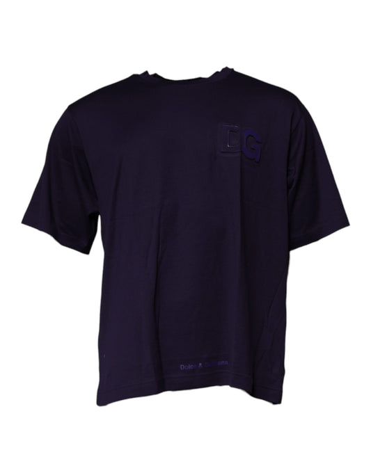 Dolce &amp; Gabbana Marineblaues T-Shirt aus Baumwolle mit Rundhalsausschnitt und DG-Logo