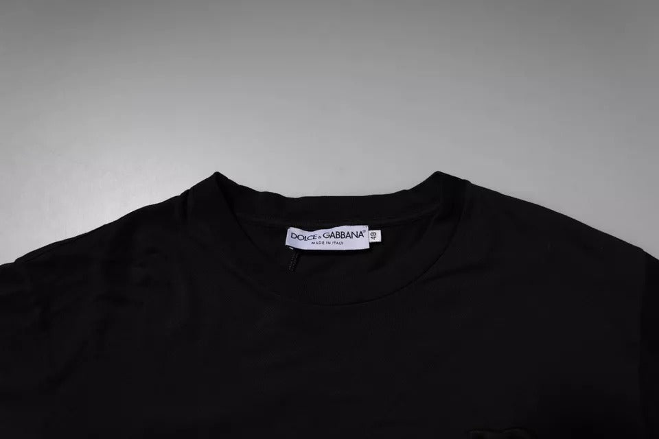 Dolce &amp; Gabbana – Schwarzes T-Shirt aus Baumwolle mit Rundhalsausschnitt und DG-Logo