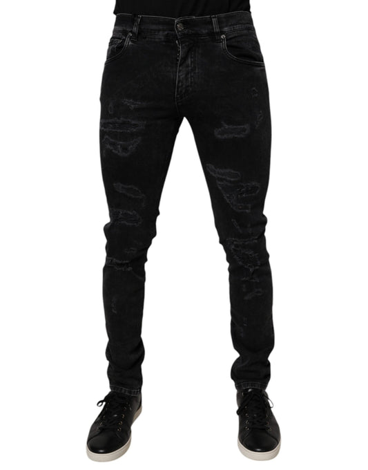 Dolce &amp; Gabbana Schwarze Skinny-Jeans aus zerfetzter Baumwolle für Herren