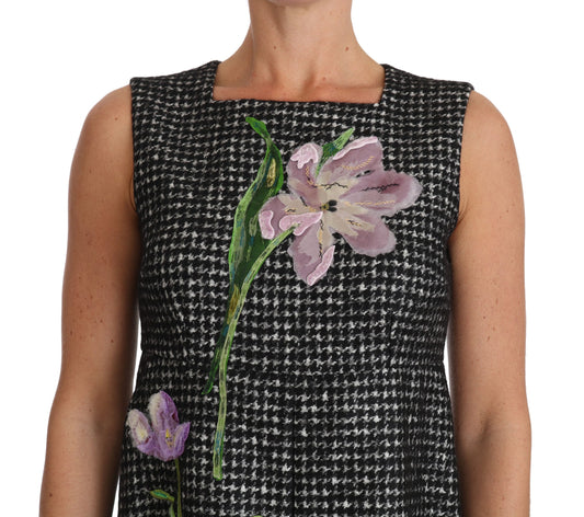 Dolce &amp; Gabbana – Graues Etuikleid in A-Linie mit Tulpenstickerei