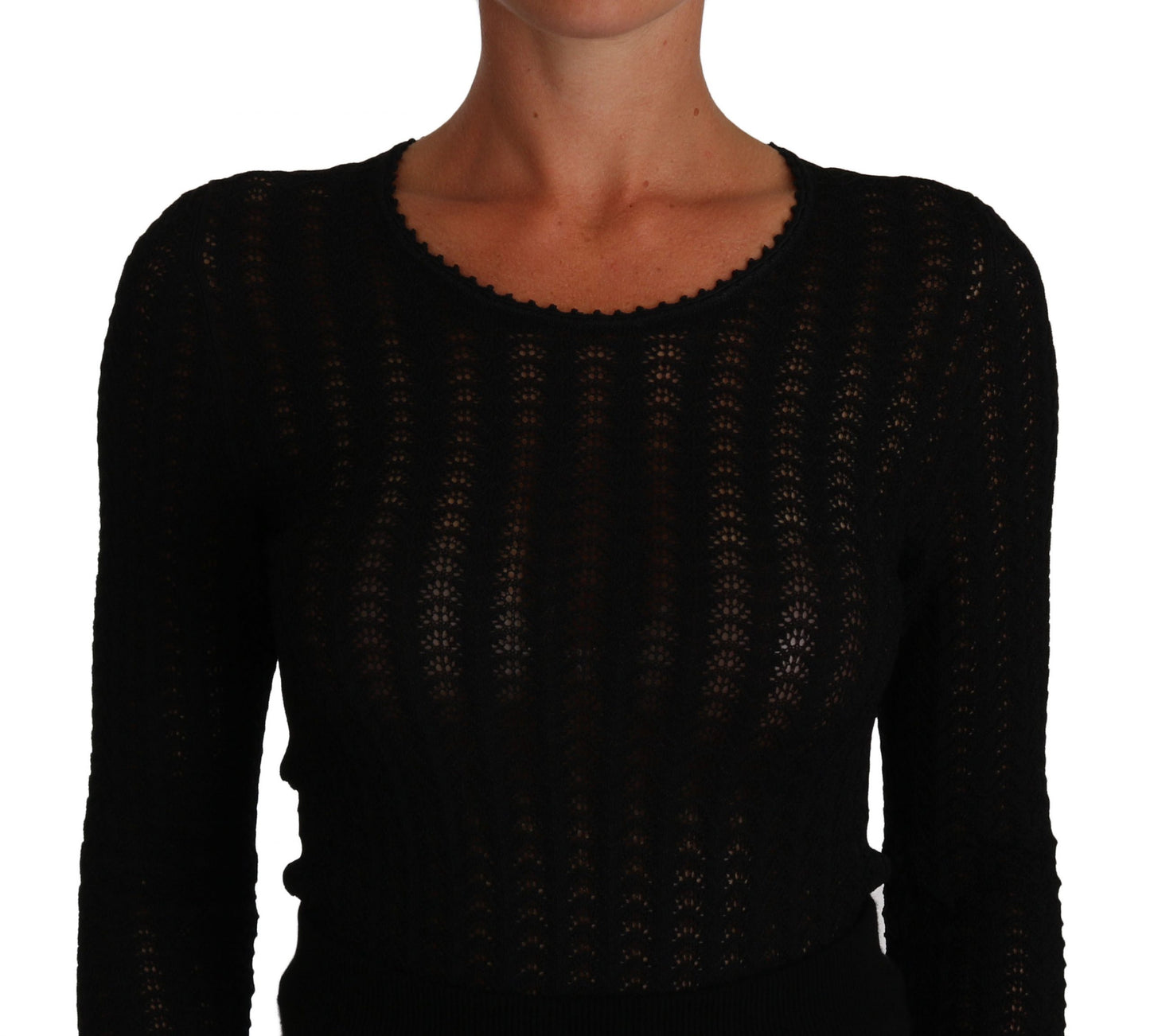 Dolce &amp; Gabbana – Schwarzes Etuikleid aus gestrickter Wolle mit langen Ärmeln