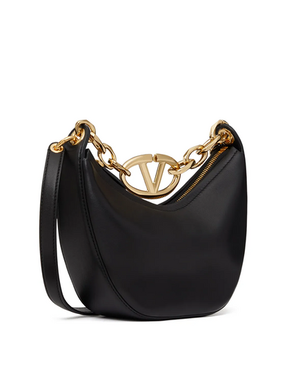 Valentino Garavani Mini Hobo Vlogo Umhängetasche aus schwarzem Leder