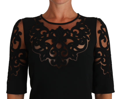 Dolce &amp; Gabbana Schwarzes Cocktailkleid mit Blumen- und Cut-Out-Muster