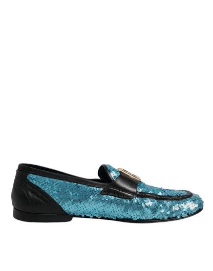 Dolce &amp; Gabbana – Blaue Loafer mit Pailletten für formelle Anlässe