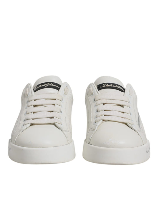Dolce & Gabbana White Black Logo Portofino Men Sneaker Shoes