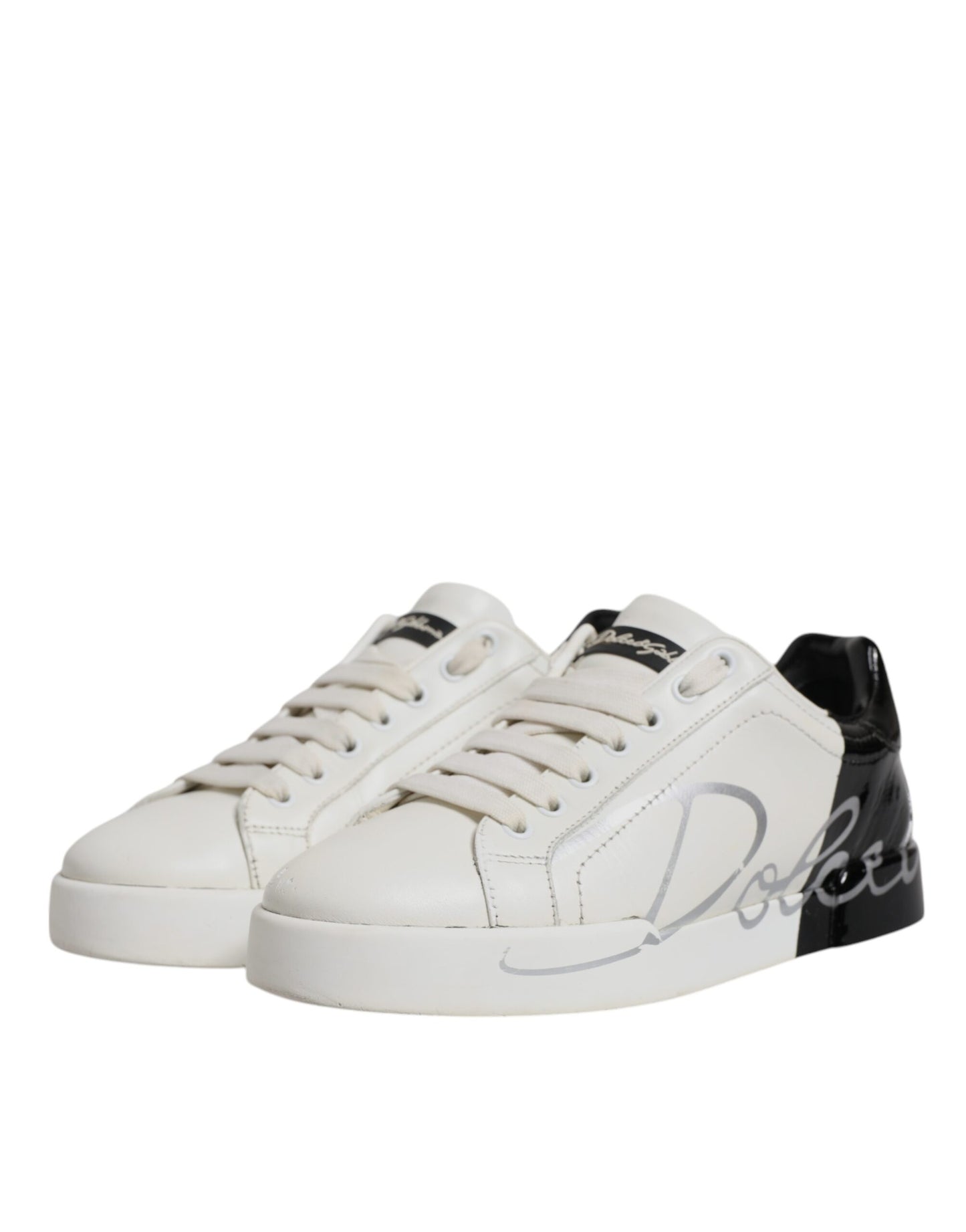 Dolce &amp; Gabbana Weiß Schwarz Logo Portofino Männer Sneaker Schuhe