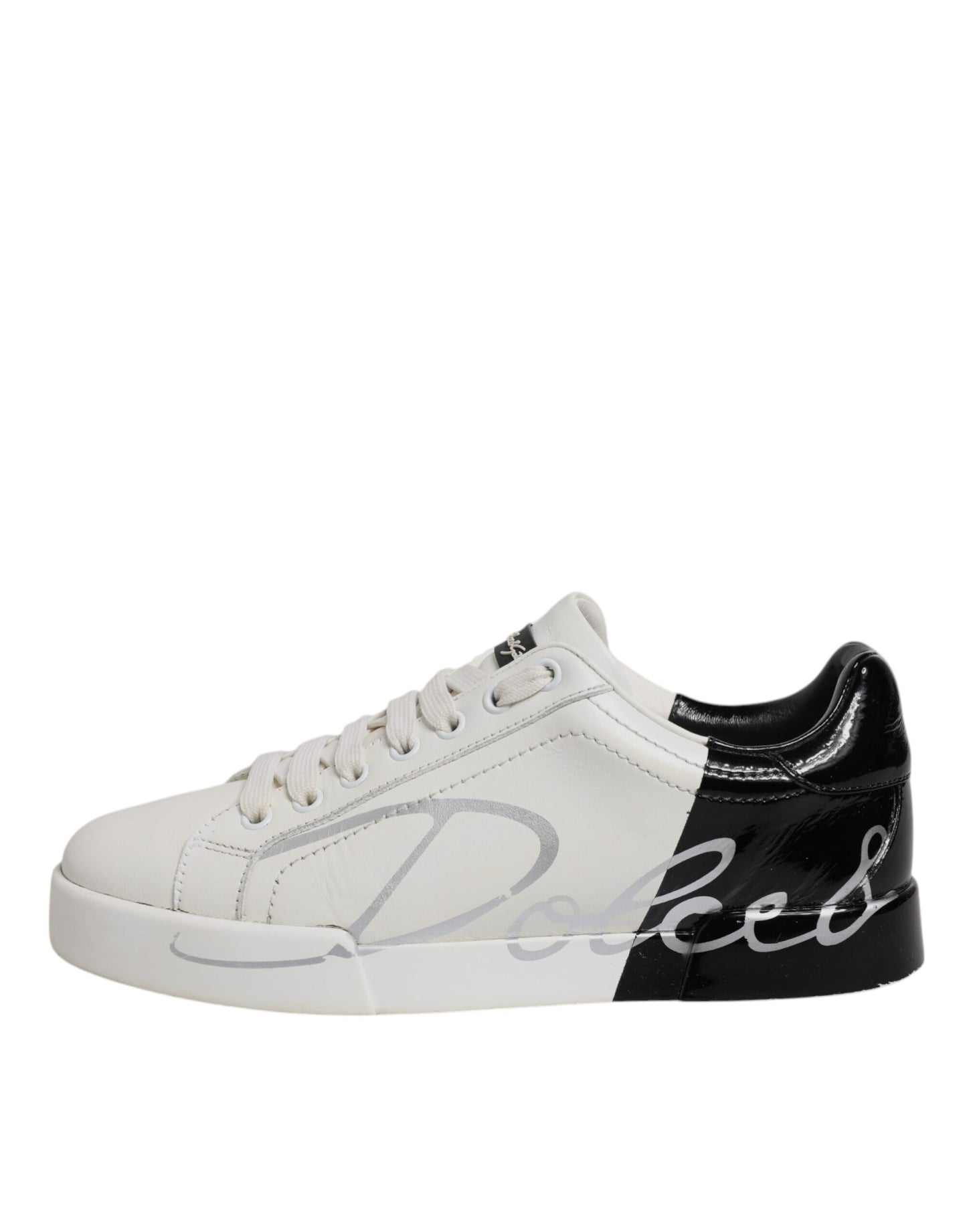 Dolce &amp; Gabbana Weiß Schwarz Logo Portofino Männer Sneaker Schuhe