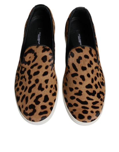 Dolce &amp; Gabbana Braune Sneakers aus Kalbsleder mit Leopardenmuster