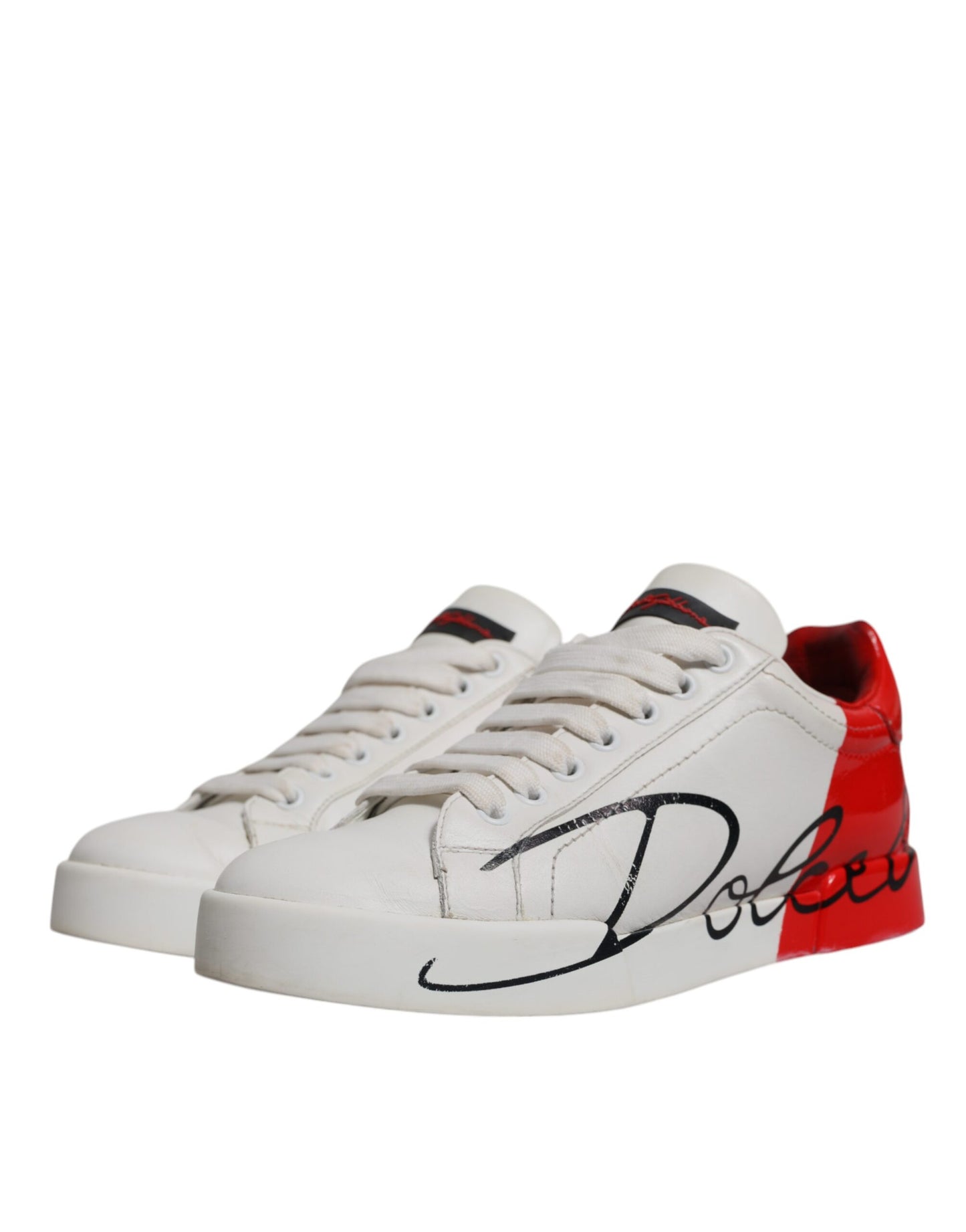 Dolce &amp; Gabbana Weiß Rot Logo Portofino Sneakers Schuhe