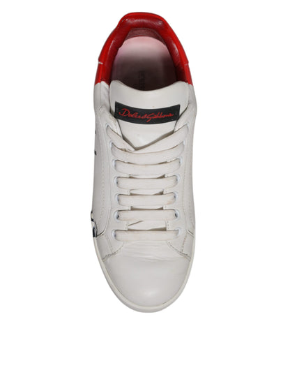 Dolce &amp; Gabbana Weiß Rot Logo Portofino Sneakers Schuhe