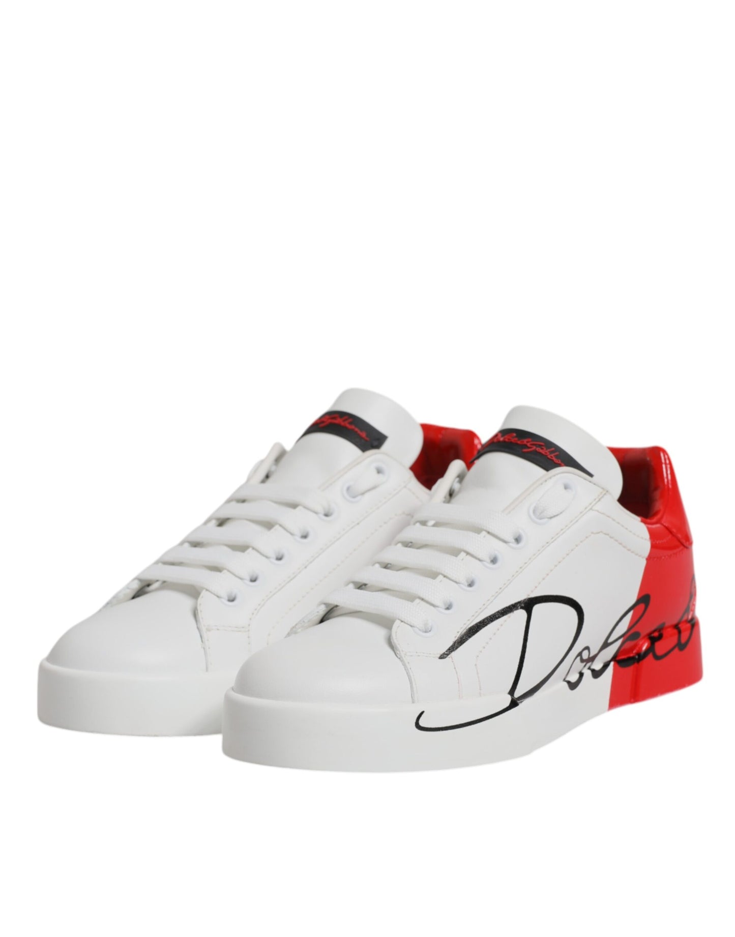 Dolce &amp; Gabbana Weiß Rot Logo Portofino Sneakers Schuhe