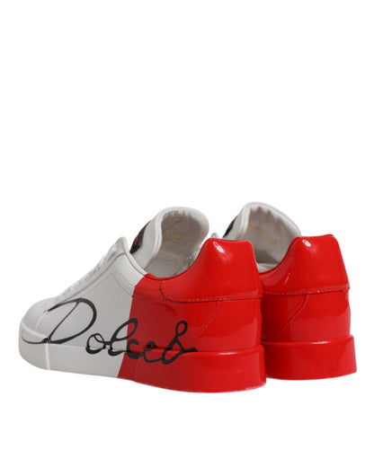 Dolce &amp; Gabbana Weiß Rot Logo Portofino Sneakers Schuhe